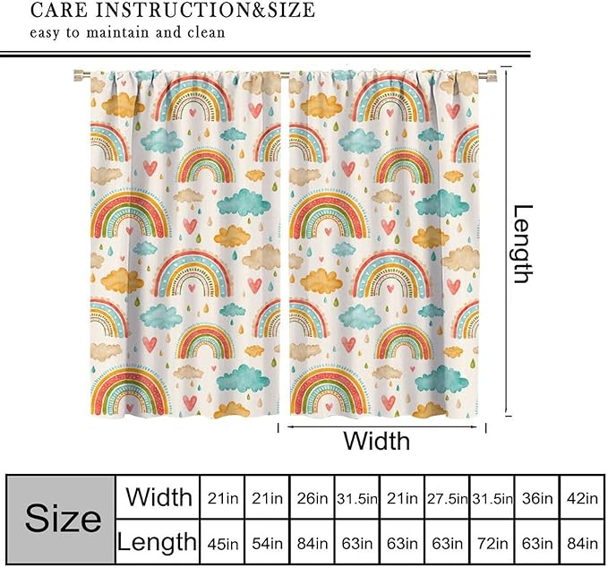 Boho Rainbow Curtains for Kids Nursery Colorful Floral Sun Star Clouds Pastel Bohemian Pattern Print Window Drapes for Girl Bedroom Living Room Kitchen Decor,2 Panel Set,55Wx63H Inch Blackout