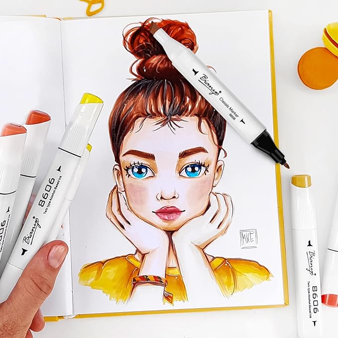Bianyo Skin Tone Alcohol Markers, Set of 12, Dual Tip Bullet & Chisel Art Marker Set for Coloring, Drawing, Sketching, Outlining, Highlighting, Designing
