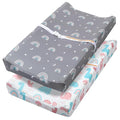 Changing Table Pad Cover Elastic Changing Pad Cover Premium Baby Changing Pad Cover 2 Pack for Boys Girls Soft and Comfortable (Rainbow and Dinosaur Park)