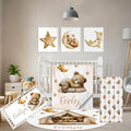 Personalized Baby Bedding Set, 5 Pcs Custom Baby Crib Sets with Name, Bear Toddler Bedding Set for Baby Boys Girls, Double Layer Nursery Flannel Bedding Set, Customized Gifts for Infants Kids