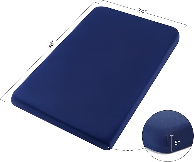 TILLYOU Mini Crib Fitted Sheets 2 Pack - Soft Jersey Knit Microfiber Playpen Bedding Sheet for Baby, Portable Mini Pack n Play Sheet, Machine Washable, 38'' x 24'',Light Gray & Navy Blue