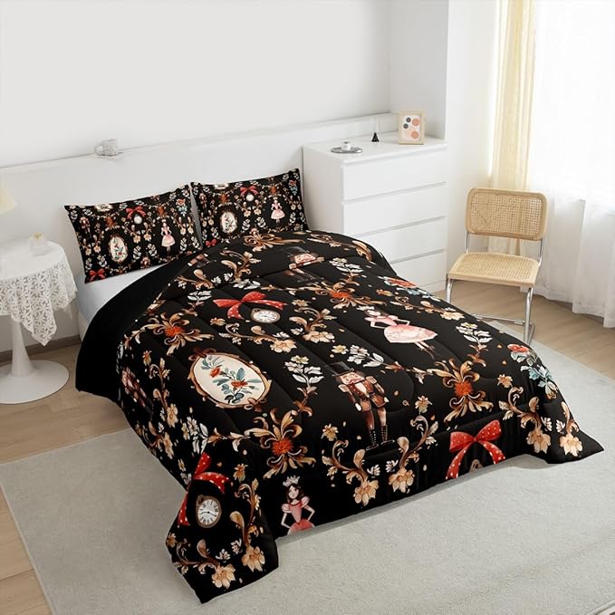 Feelyou Christmas Kids Comforter Set Full Size Nutcracker Bedding Set Soldier Royal Guarder Princess Duvet Quilt for Kids Boys Girls Bedroom Flower Bow Decor Microfiber Ultra Soft Breathable