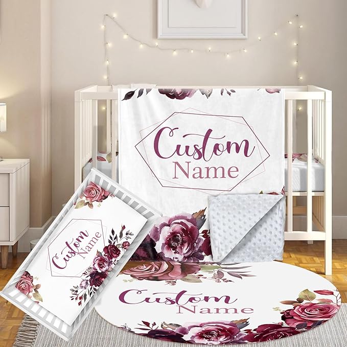 Custom Baby Crib Bedding Set, 3 Pcs Personalized Nursery Bedding Set with Name, Soft Baby Bedding Crib Sets with Blanket - Toddler Crib Sets for Girls Boys, Infant Newborn Gifts, Red Rose
