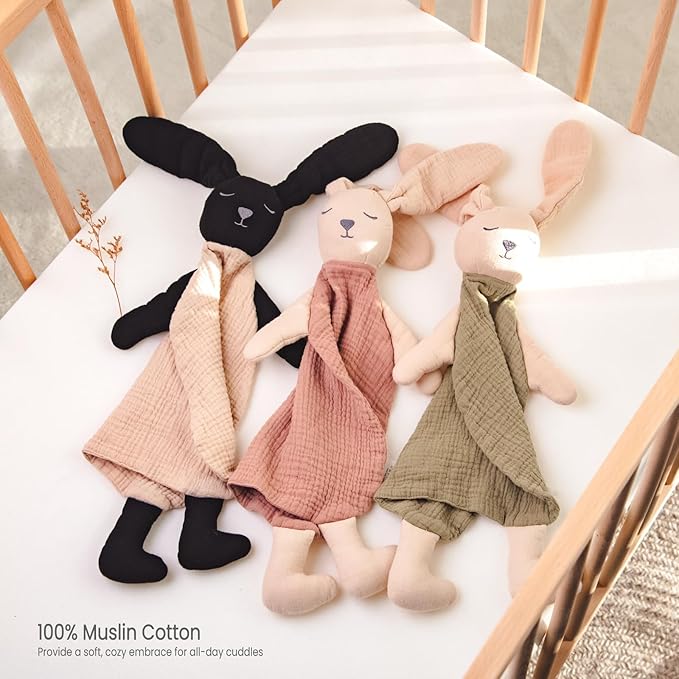 lulumoon Baby Security Blanket Bunny: Snuggle Muslin Lovey for Travel & Daycare - Self-Soothe Lovie for Newborn Gift