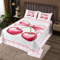 Cherry Bowknot Kids Bedspread Queen Size,Geometric Plaids Grids Patchwork Fashion Coverlet Set,Girls Women Room Decor,Bow Tie Princess Dreamy Quilted Coverlet,Pink Cute Bedding Quilt,2 Pillowcases