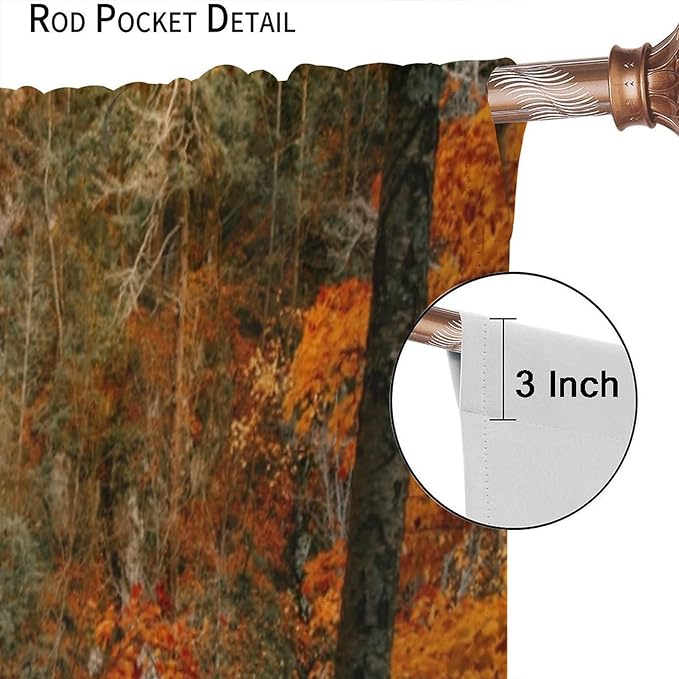 Autumn Waterfall Blackout Windows Curtains, Rustic Farmhouse Fall Forest Landscape Window Drapes, for Living Room Bedroom 55" W X 63" L