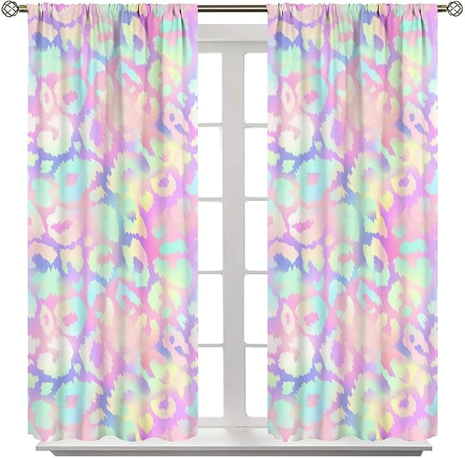 Colorful Leopard Curtains, Cheetah Safari Modern Rainbow Leopard Design Window Curtains for Bedroom Living Room Boys Kids Room 42" W X 45" L