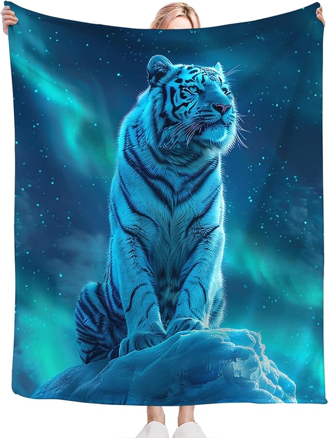 Tijuboni White Tiger Throw Blanket Tiger Gifts for Girls Boys Women Men Kids Adults Soft Flannel Fleece Blanket for Couch Sofa Bed Home Decor 50"x60"
