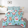 Feelyou Christmas Comforter Set Twin Size Santa Claus Bedding Set for Kids Boys Girls Penguin Deer Duvet Quilt Xmas Snowflake Tree Bedroom Decor Microfiber 2 Pcs with 1 Pillow Cases
