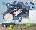 Space Wallpaper for Boys Room Cartoon Planet Astronauts Wall Murals for Kids Room Bedroom（Not Peel and Stick）