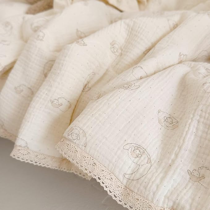 BuLuTu Muslin Baby Quilt Crib Blanket Toddler Comforter for Girls Boys| 2 Layer Cotton Muslin| Soft Breathable| 47"x59", 1.5 Pounds| Sheep Pattern | Machine Washable