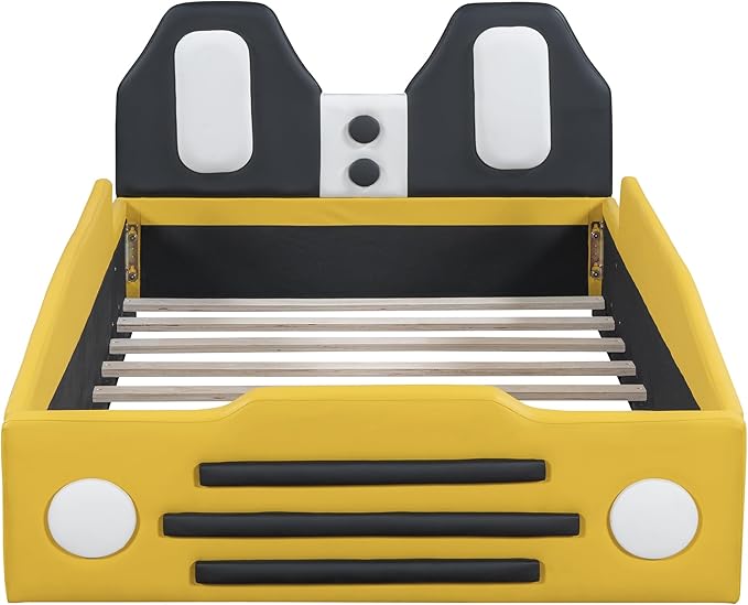 Harper & Bright Designs Twin Size Race Car-Shaped Platform Bed with Wheels,Yellow