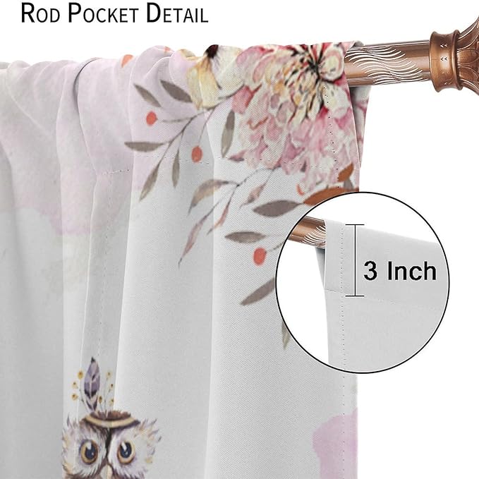 Forest Animal Curtains for Kids, Pink Watercolor Woodland Animal Window Treatments Fox Deer Owl Wildlife Safari Jungle Bear Window Drapes for Girls Nursery Toddler Bedroom 84x84in