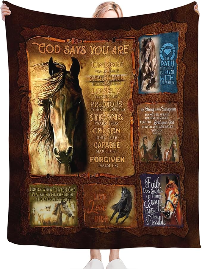 Tijuboni Horse Throw Blanket Christian Religious Gifts for Girls Boys Women Men Kids Adults Soft Flannel Fleece Blanket for Couch Sofa Bed Home Decor 60"x80"
