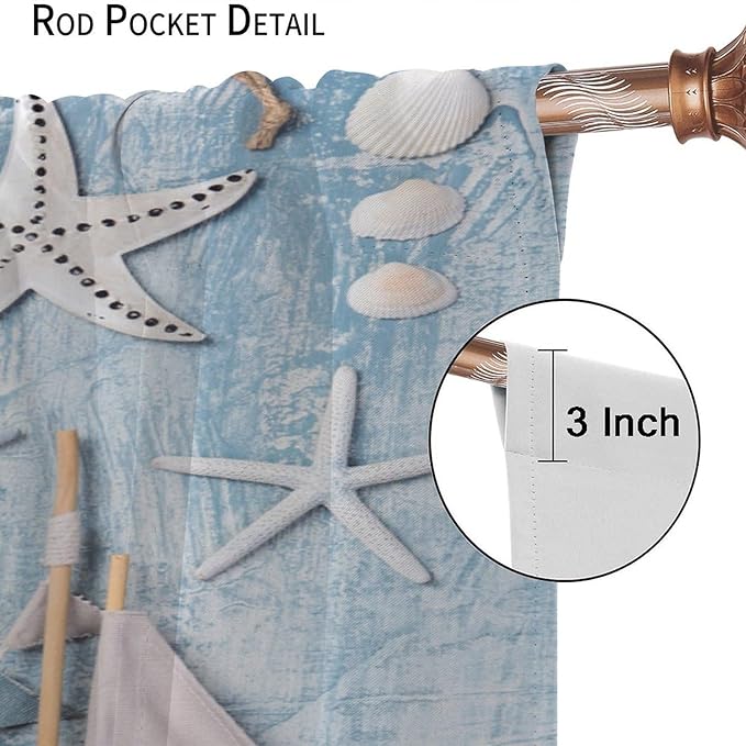 Nautical Curtain,Navy Anchor Sailing Map Starfish Seashells Bedroom Curtain,Waterproof Washable Fabric for Bedroom Decor Set 2 Panels,63x63 Inches, Beach