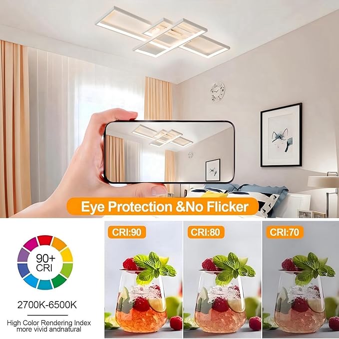 Flush Mount Modern LED Ceiling Light Fixture,With remote control Dimmable 3 Color Selectable Ceiling Lamp Ceiling Light for sitting room Kitchen Bedroom Hallway Porch (White, 55.1*31.5*2.5 IN)