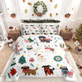 Erosebridal Merry Christmas Quilt Queen Size Cartoon Dog Comforter Set for Teens Kids Boys Xmas Tree Snowman Bedding Set Cute Pug Puppy Animal Duvet Insert with 2 Pillow Cases