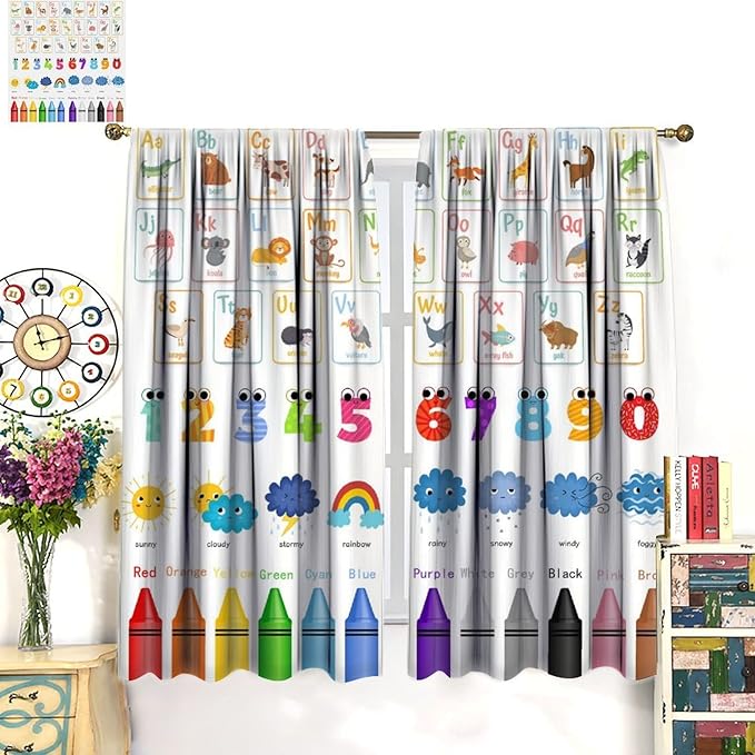 Kids Alphabet Curtains Cartoon Animal Funny Learning Colorful Educational Nursery Curtain with Rod Pocket for Bedroom Classroom Decor Drapes Window Treatments 2 Panels Set 72" W X 63" L