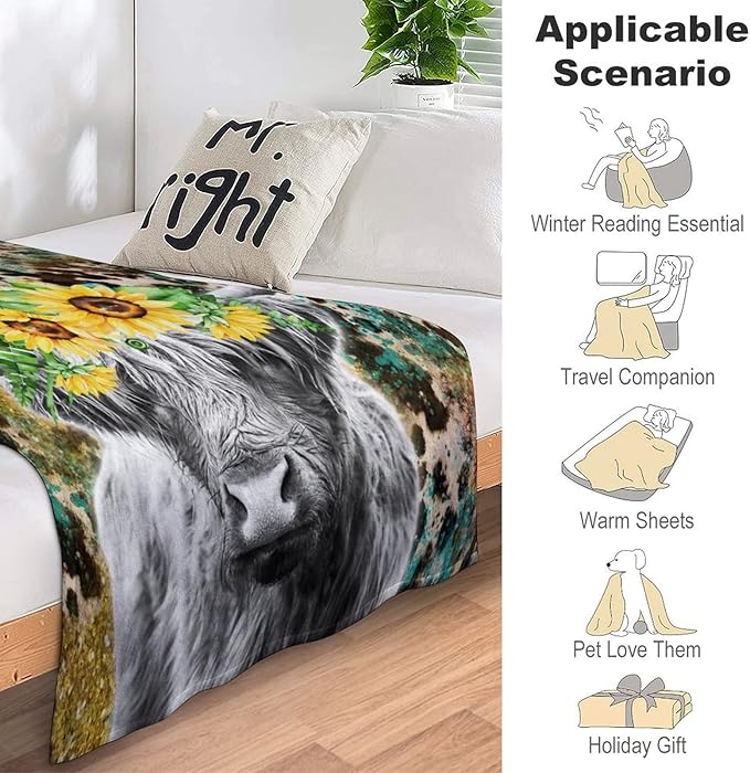 Blanket for Girls Women - 60x50 Inches Aesthetic Highland Cow Throw Blanket for Kids Teens Adults - Dark Soft Fuzzy Leopard Print Blankets Decor for Bed Couch Sofa