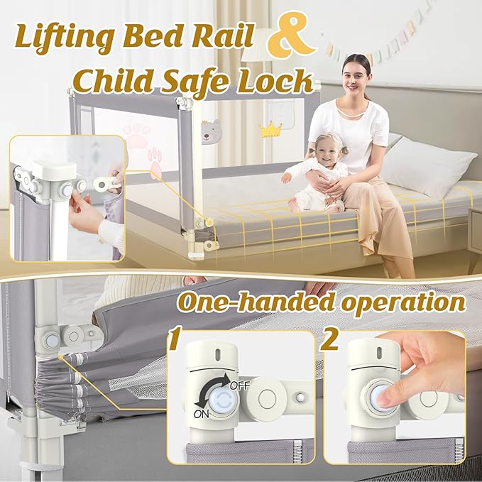 Height Adjustable Bed Rail for Toddlers, Kids Safety Baby Bed Rail for Twin/Full/King/Queen Size Bed (1 Side, 59 Inch)