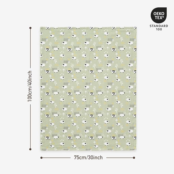 GLLQUEN BABY Blankets for Unisex Newborn Super Soft Nursery Minky Blankets with Muslin Cotton Front and Dotted Fleece Backing, Happy Little Sheep, 30 x 40 inches