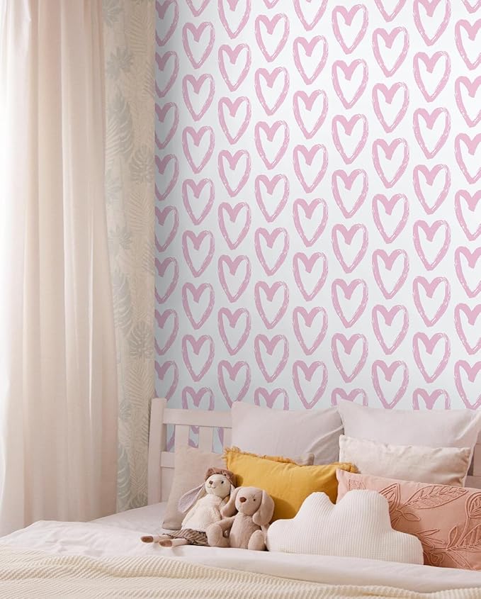 Timeet Pink Peel and Stick Wallpaper - Modern Heart Wall Decor, 17.7"x78.7", Self-Adhesive, Removable