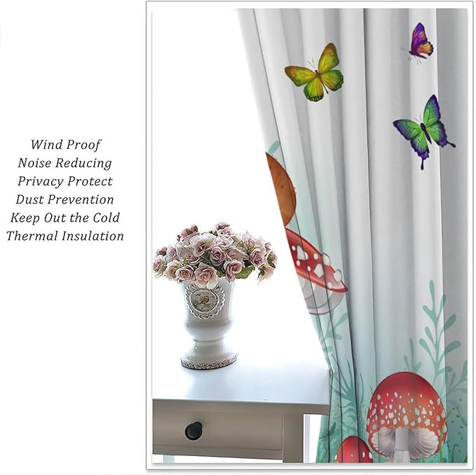 Cartoon Animals Curtains, Cute Butterfly Capybara Blackout Window Treatments, Rod Pocket Thermal Insulated Drapes 2 Panel Sets for Kids Bedroom Nursery Classroom, 52" W X 84" L