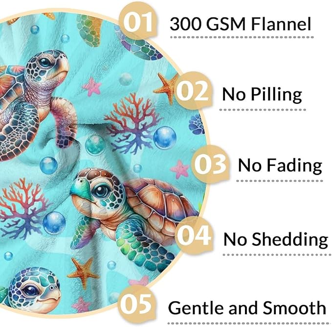 Turtle Stuff for Girls - 30" x 40" Inches Sea Turtle Throw Blanket for Kids - Green Warm Lightweight Blankets for Sofa, Lap & Office