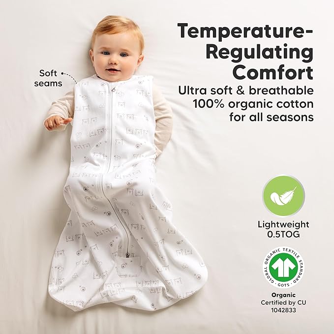 2-Pack Baby Sleep Sacks, Zipper Wearable Blanket - 0.5TOG Organic Cotton, Lightweight, Soft Cozy Infant Sleeping Sack 3-6 months,Easy to Wear Small Newborn Transition Swaddles Sleepsacks (BumbleBear)