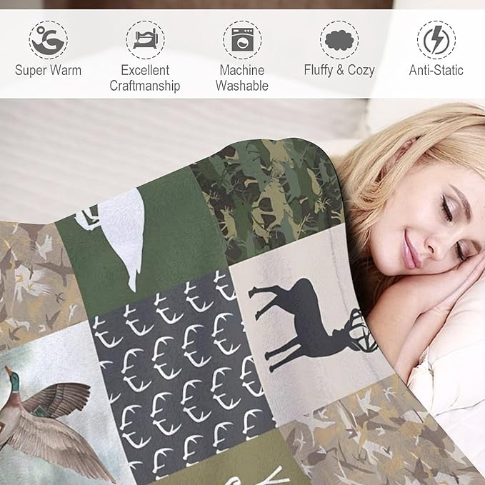 Deer & Duck Hunting Throw Blanket - Soft, Warm, Cozy Fleece for Women & Men, Adults - Couch, Sofa, Bed - 60"x80"