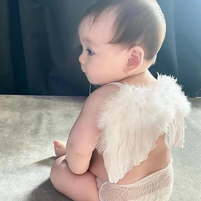 White Angel Wings With Leaf Headband For Newborn Infant Photography Props Soft Feather Wings For Kids Photo Outfits Baby Girls Costume(Color A, One Size)