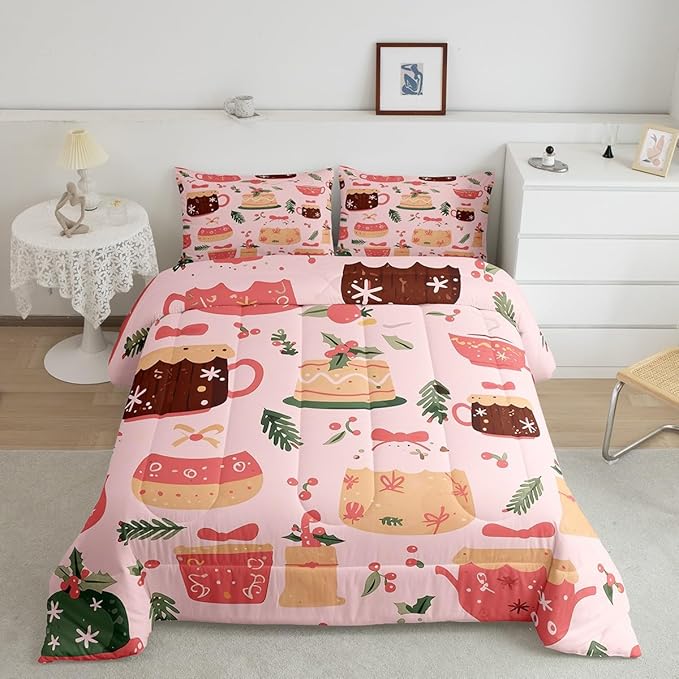 Feelyou Christmas Bedding Set for Kids Boys Girls Queen Size Cake Pattern Printed Comforter Set Ultra Soft Winter Christmas Comforter Dessert Duvet Quilt Bedroom Decor Christmas Decor Quilt