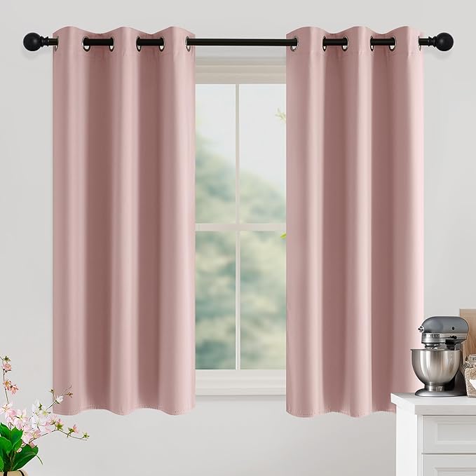 NICETOWN Blush Pink Room Darkening Curtains 50 Inches Long 2 Panels for Girls Room, Bedroom, Nursery Thermal Insulated Blackout Drapes Solid Grommet Noise Reducing Window Curtains, W40