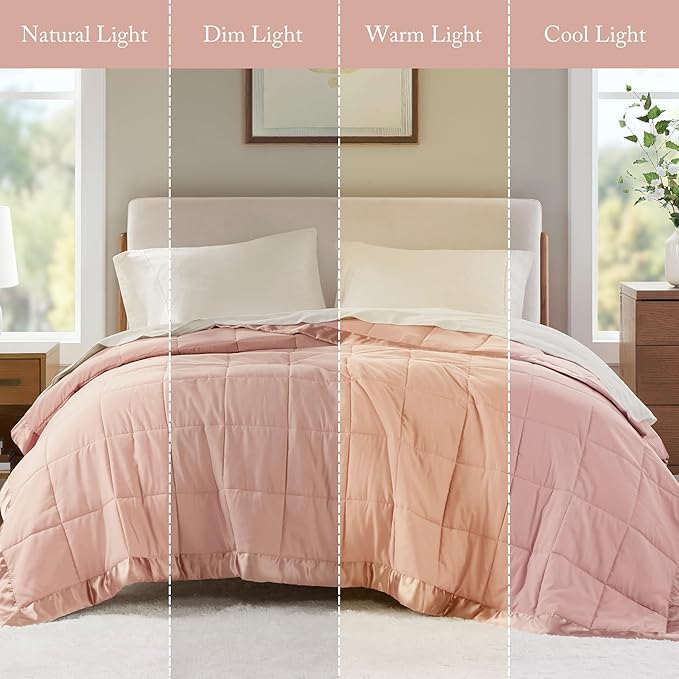Madison Park Windom Down Alternative Blanket, Premium 3M Scotchgard Moisture Wicking Treatment, Lightweight and Soft Bed Cover For All Season, Satin Trim, Blush King