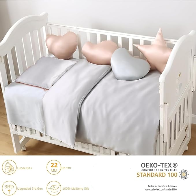 ROSEWARD Organic Silk Baby Pillowcase with Zipper, Small 10"x13" Pillow Cover for Boys & Girls, Ideal for Bed & Travel, Soft for Kids Hair & Skin, Hypoallergenic Pillowcases for Toddlers (Grey)