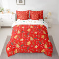 Feelyou Christmas Tree Comforter Set Queen Size 7 Pieces Cute Gingerbread Man Bedding Set for Kids Boys Girls Red Botanical Bed in a Bag Reversible Xmas Decor Bedroom Quilted Breathable Soft