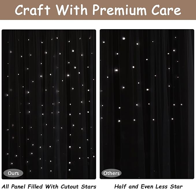 Kinryb Star Cutout Blackout Curtains Double Layer Curtains with Durable Sheer Curtains for Bedroom Thermal Insulated Window Treatment Set with 2 Free Tiebacks (52W x 63L 2 Panels Coffe)