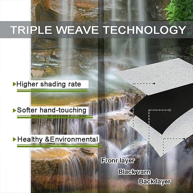 Waterfall Blackout Window Curtains, Rocky Waterfall to Pond Running Off Scenic Nature Themed Picture Print Window Drapes, for Living Room Bedroom 55x63in 2 Panels