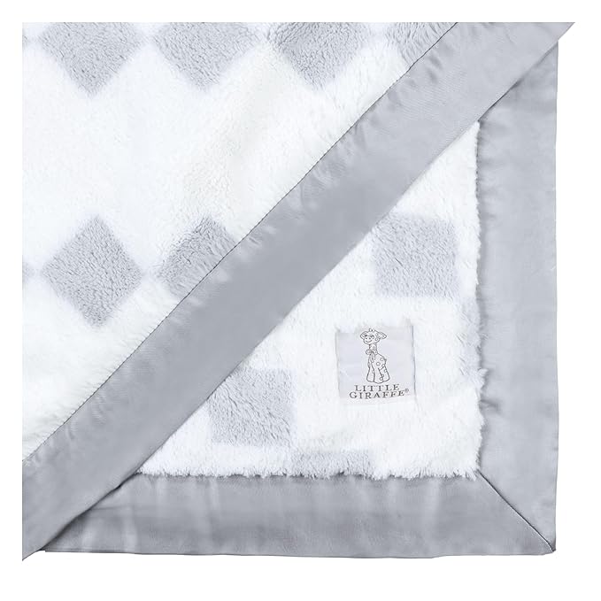 Little Giraffe Luxe Baby Blanket – 29x35” Satin Trim, Stairway Silver | Ultra-Soft, Hypoallergenic Stroller & Nursery Blanket | Perfect for Newborns & Toddlers