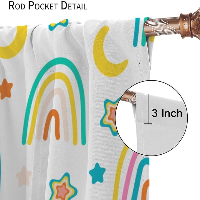 Kids Rainbow Curtains Cartoon Rainbow Abstract Bohemia Floral Lovely Stars Pattern Print Window Drapes for Girl Bedroom Living Room Kitchen Decor,2 Panel Set,55Wx63H Inch Blackout