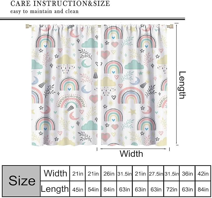 Boho Rainbow Curtains for Kids Nursery Colorful Floral Sun Star Clouds Pastel Bohemian Pattern Print Window Drapes for Girl Bedroom Living Room Kitchen Decor,2 Panel Set,52Wx84H Inch Blackout