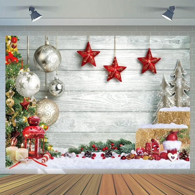 CYLYH 8x6ft Christmas Backdrop for Photography White Wood Floor Photography Backdrop Winter Snow Wooden Floor Xmas Background Newborn Christmas New Year Party Banner Decorop