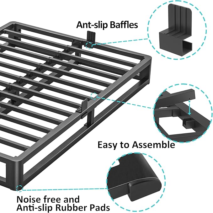 Upgrade Anti Bending and Round Corner Legs 6 inch Metal California King Bed Frame 3500 LBS Heavy Steel Slats Support Platform Bed Frames No Box Spring Needed Platform Noise Free Easy Assembly