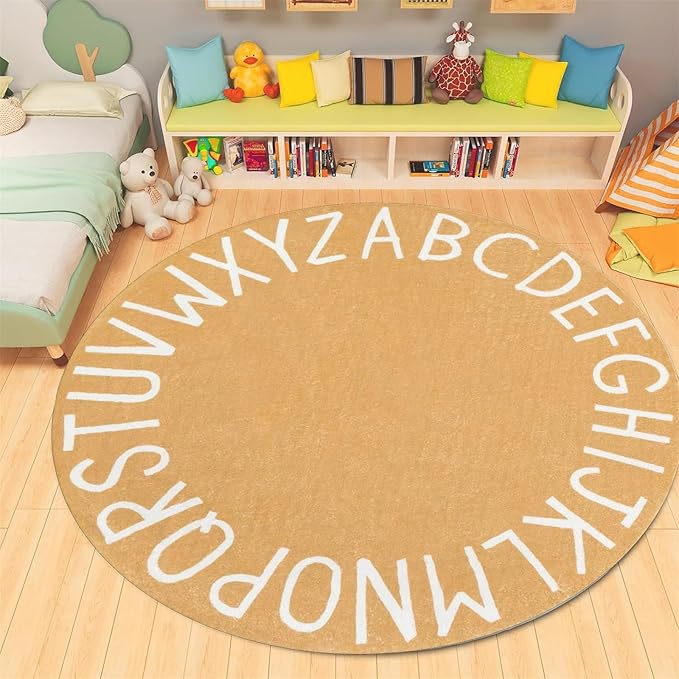 ABC Alphabet Round Rug,3.3ft Ultra Soft Fluffy Round ABC Rug Washable Non-Slip Baby Crawling Mat for Classroom Nursery Room Kids Room Decor