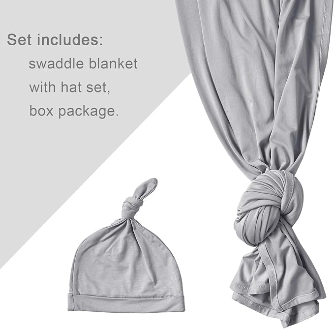 Newborn Swaddle Blanket with Hat Set Baby Swaddle Set Hospital Receiving Blankets for Girls Boys(Slate)
