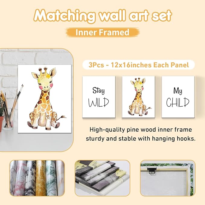 Personalized Crib Bedding Set, 5 Pcs Custom Name Nursery Bedding Sets, Giraff Infant Bedding Set for Boys Girls, Double Layer Flannel Baby Crib Set, Customized Gifts for Babies Toddlers Kids