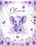 Personalized Baby Blanket for Girls Custom Baby Blanket with Name for Kids Custom Elephants Blanket for Infant Toddler Soft Newborn Bed Throw Personalized Baby Gift for Birthday Baby Shower Christmas