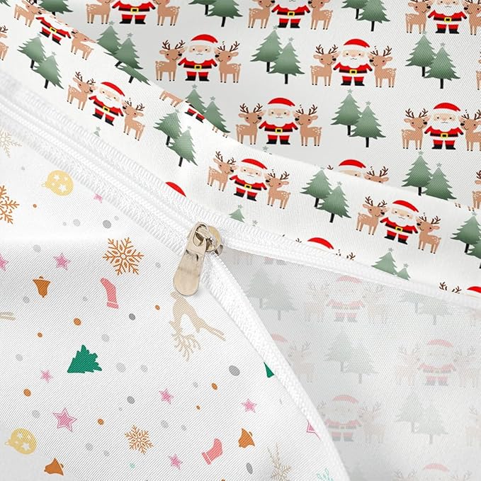 Feelyou Christmas Duvet Cover Cartoon Santa Claus Bedding Set for Kids Boys Girls Teens Room Decor Cute Deer Christmas Tree Comforter Cover Set Xmas Theme Bedspread Cover 3Pcs Zipper King Size