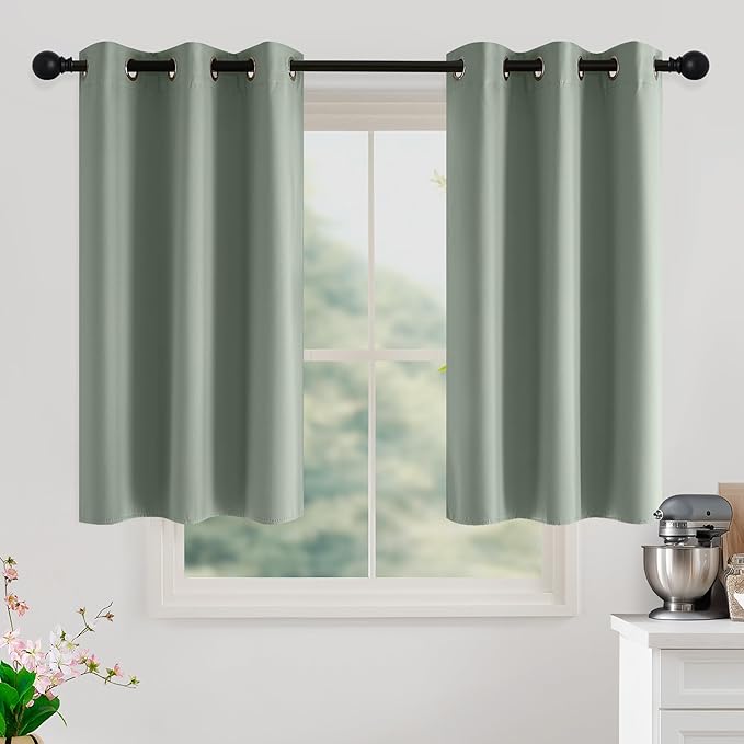NICETOWN Sage Green Room Darkening Curtains 45 Inches Long 2 Panels for Living Room, Bedroom, Nursery Summer Thermal Insulated Blackout Drapes Grommet Noise Reducing Window Treatment, W40