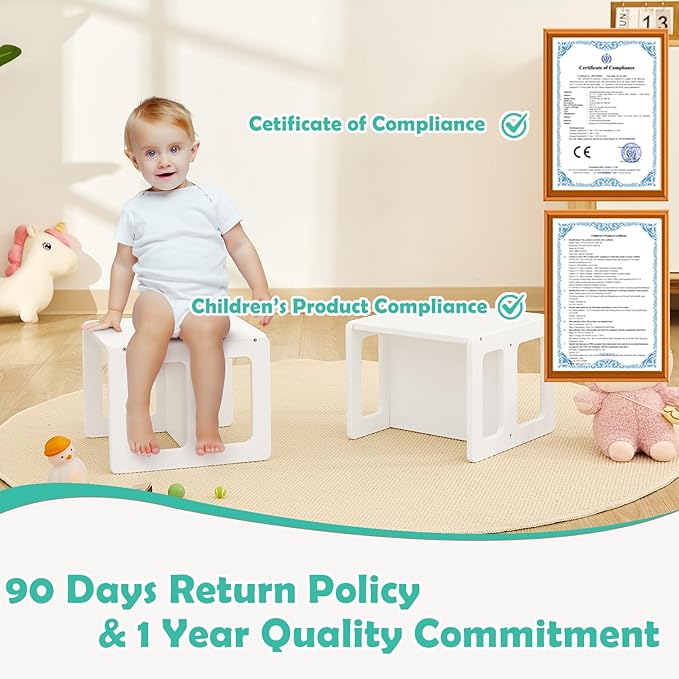 FUNLIO Height Adjustable Montessori Weaning Chair for Age 1-3, Quality Solid Wooden Chair, for Eating/Reading/Playing,Montessori Furniture with CPC Certified - White